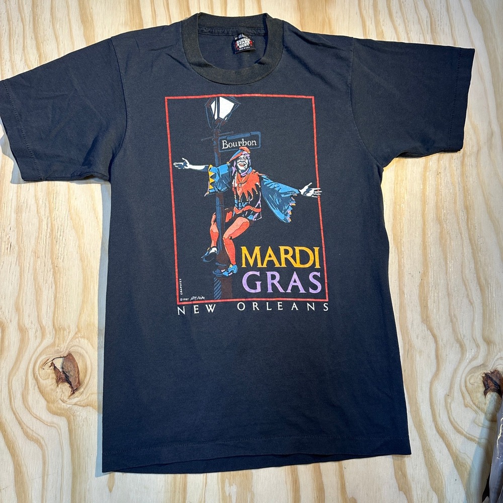 Vintage 1987 Mardi Gras New Orleans T Shirt Screen Stars Best Black Medium